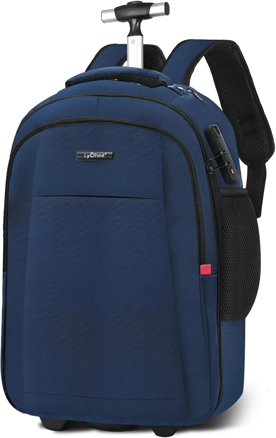 lychee Concealable Trolley Rolling Backpack-Adult Business Laptop Backpack with Wheels-20 inch Invisible Shoulder Strap Waterproof Backpack-Suitcase Travel Bag with reflective stripes,Blue