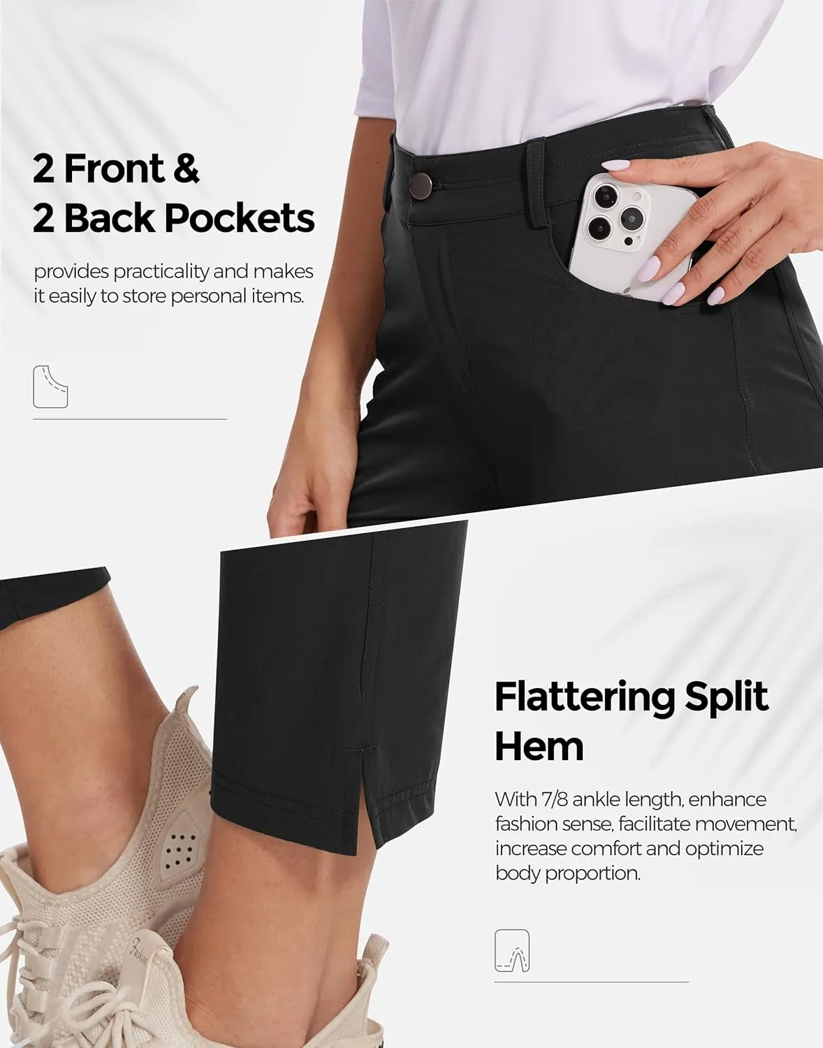 M MOTEEPI 7/8 Golf Pants Women with 4 Pockets Lightweight Stretchy Work Hiking Travel Pants Outdoor