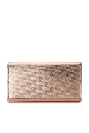 Maddie Metallic Embossed Foldover Clutch - Rose Gold
