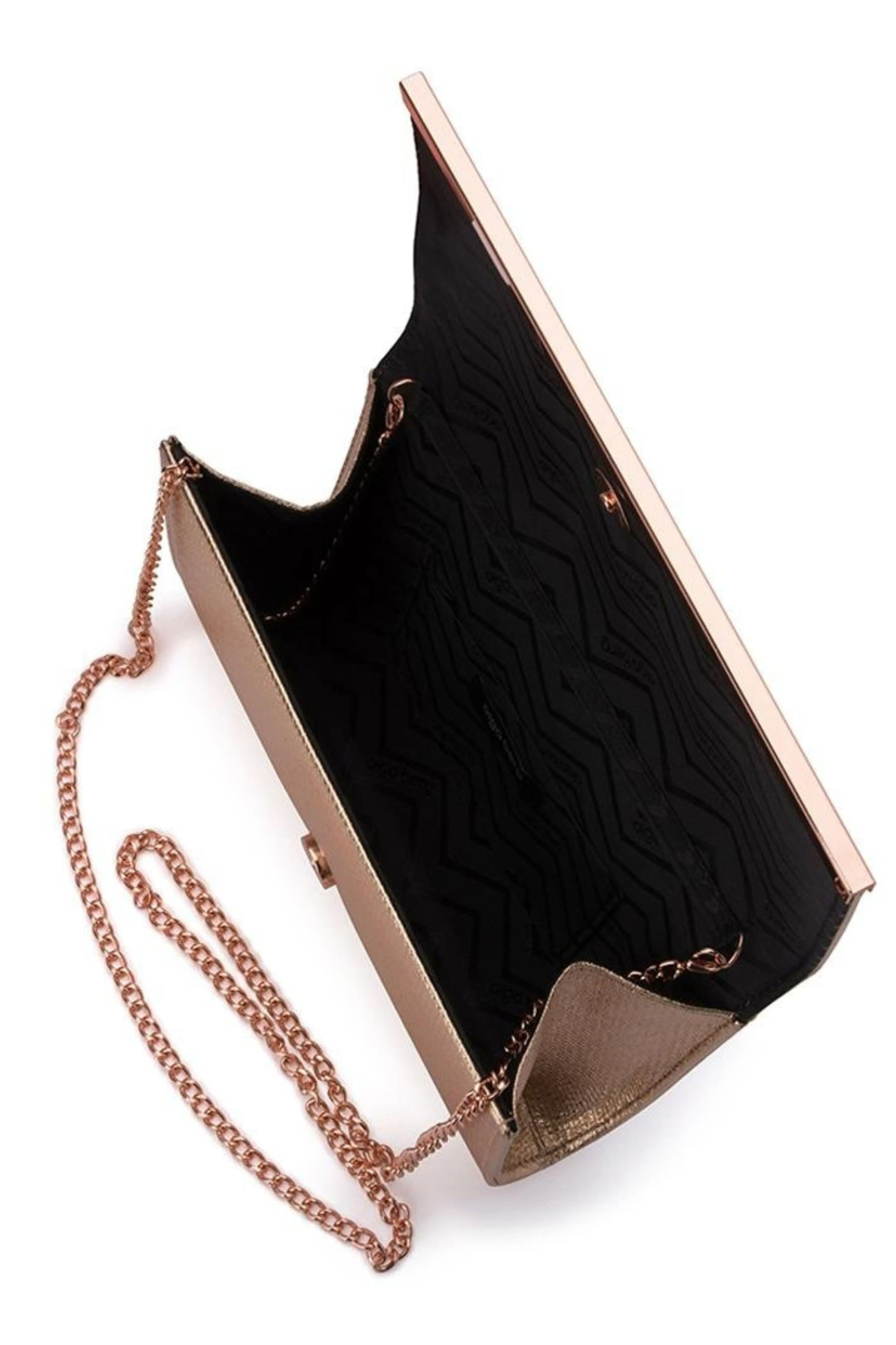 Maddie Metallic Embossed Foldover Clutch - Rose Gold
