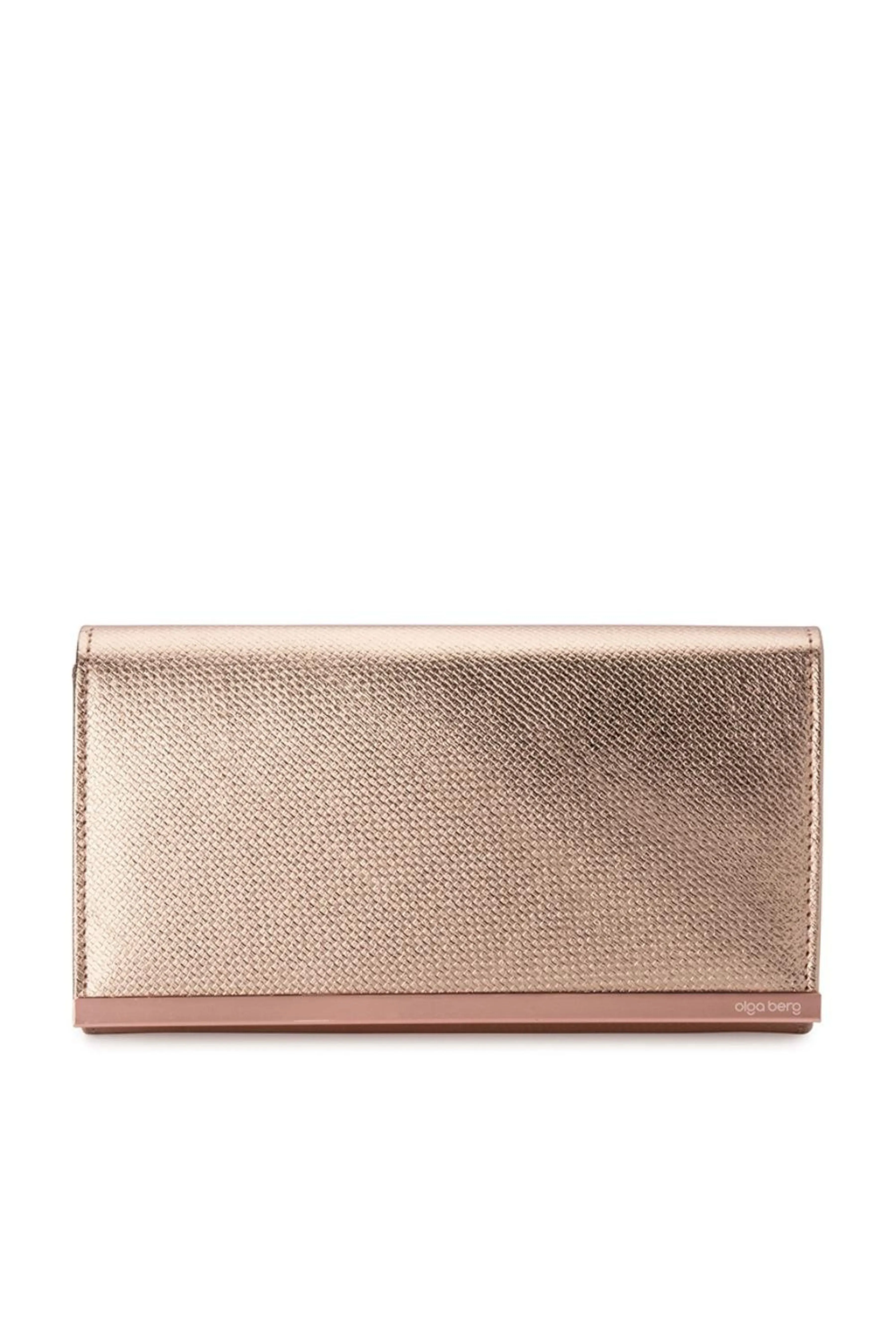 Maddie Metallic Embossed Foldover Clutch - Rose Gold