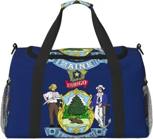 Maine State Flag Foldable Travel Duffel Bag Tote Carry On Luggage Bag For Weekend Getaways, For Spontaneous Trips