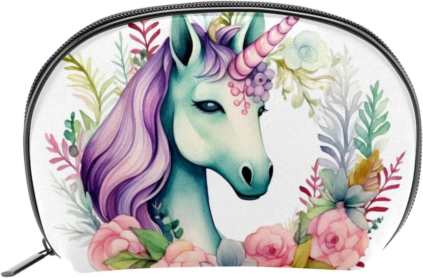 Makeup Bag Organizer,Cosmetic Bags for Women,Unicorn Floral Bushes,Small Makeup Pouch
