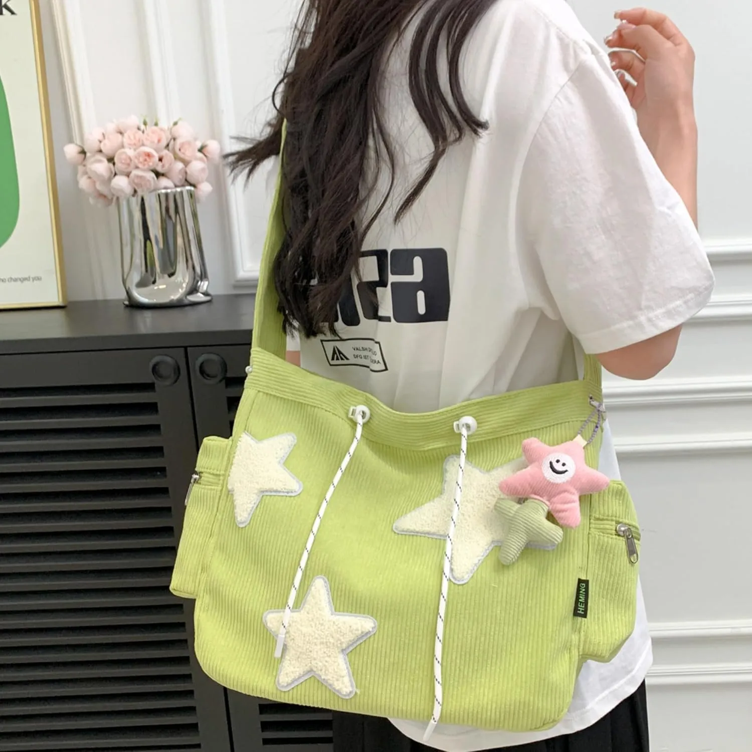 Makukke Y2K Corduroy Shoulder Bag Women, Cute Tote Bag Large Crossbody Bag for Office Work Travel Shopping