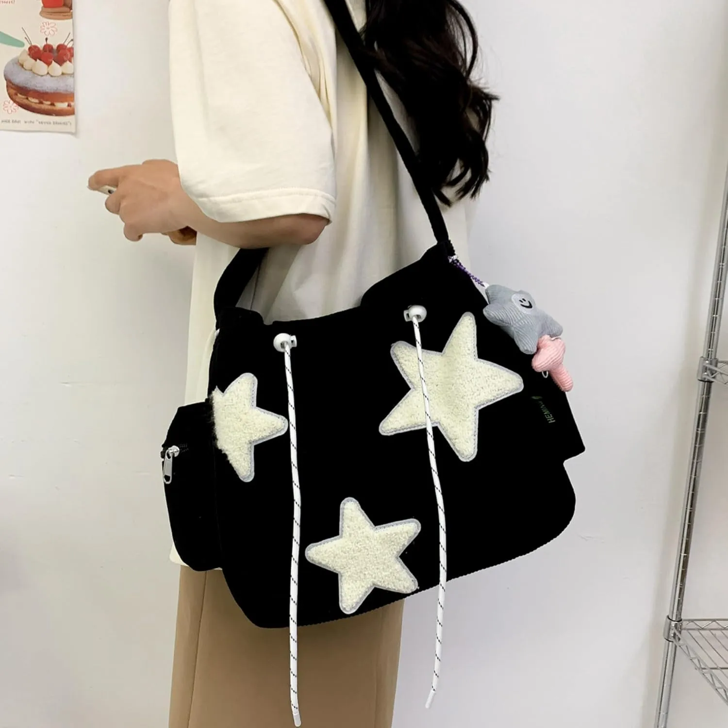 Makukke Y2K Corduroy Shoulder Bag Women, Cute Tote Bag Large Crossbody Bag for Office Work Travel Shopping
