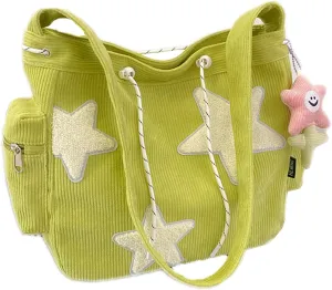 Makukke Y2K Corduroy Shoulder Bag Women, Cute Tote Bag Large Crossbody Bag for Office Work Travel Shopping