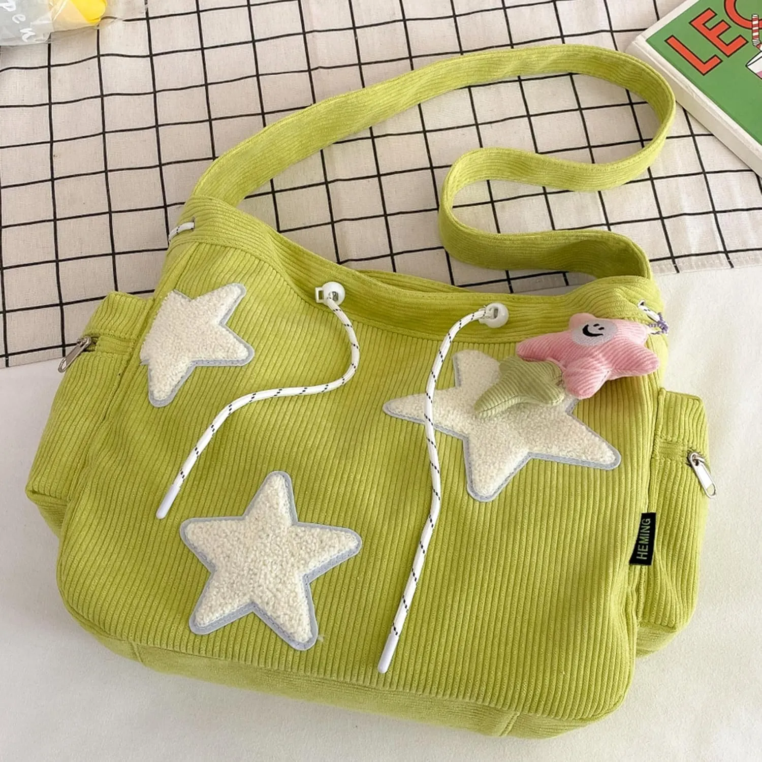 Makukke Y2K Corduroy Shoulder Bag Women, Cute Tote Bag Large Crossbody Bag for Office Work Travel Shopping