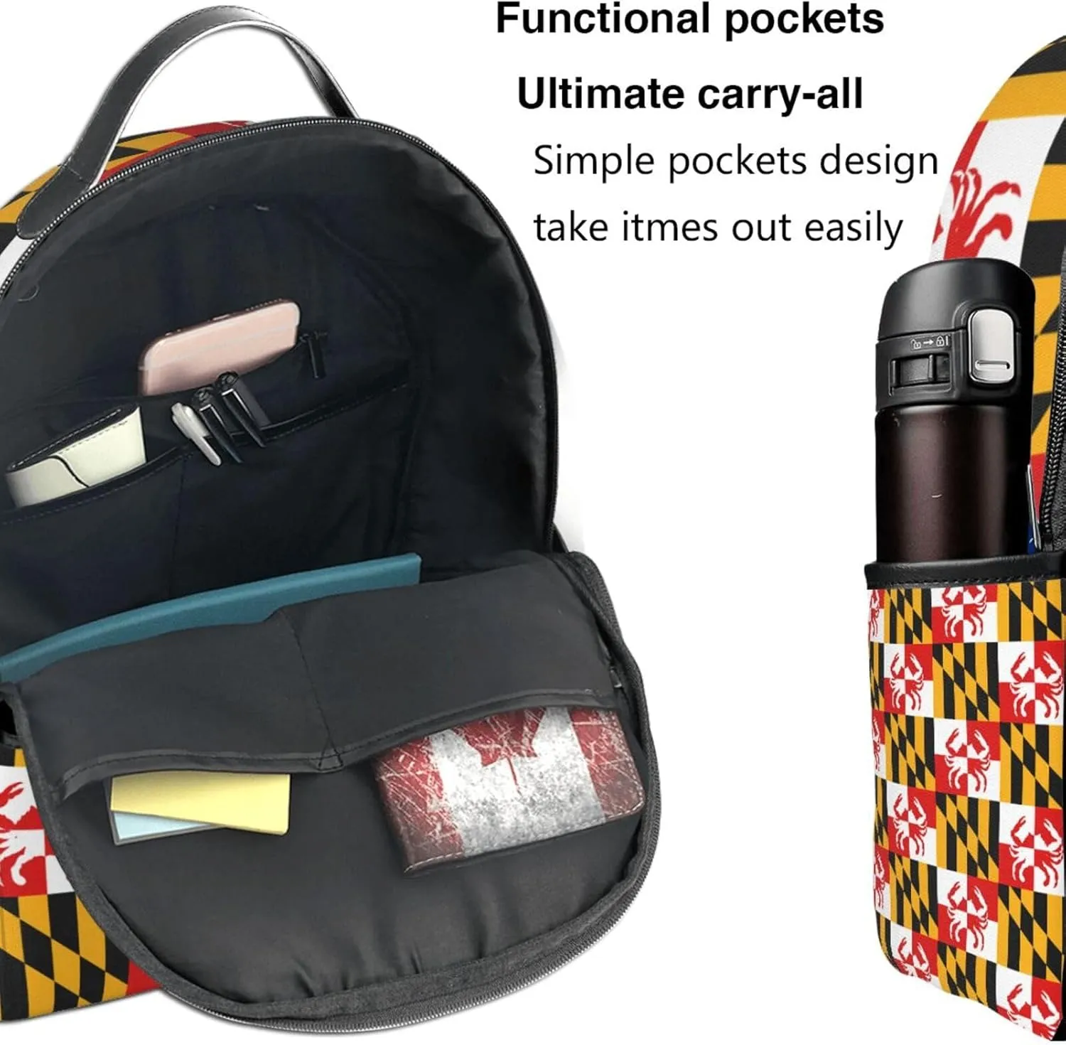 Maryland Flag Crabs Casual Backpacks Laptop Backpack Carry-on Daypack Sports Travel Rucksack Lightweight Working Bag for Outdoor Hiking Cycling Walking