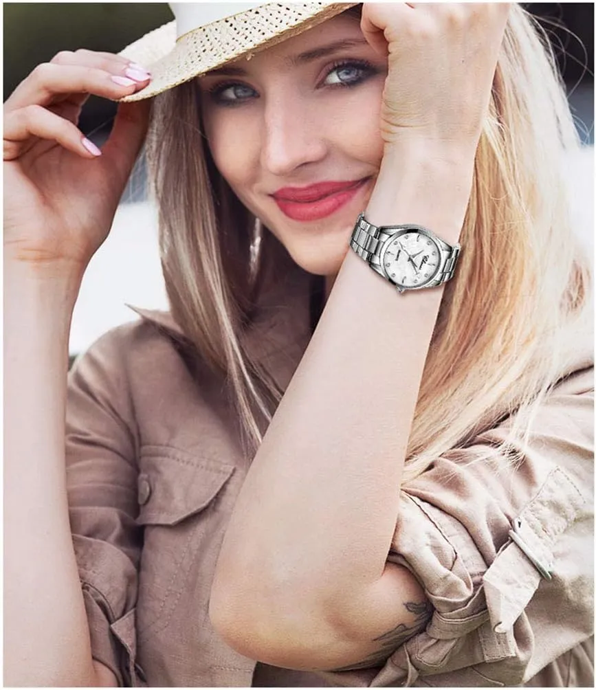 MASTOP Women Watches Rhinestone & Shell dial Quartz Watches Ladies Luxury Stainless Steel Fashion Dress Watch