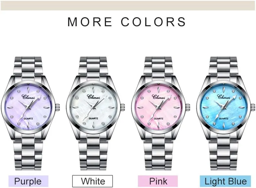 MASTOP Women Watches Rhinestone & Shell dial Quartz Watches Ladies Luxury Stainless Steel Fashion Dress Watch