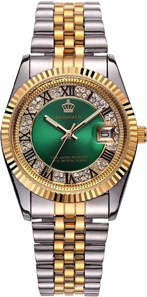 MASTOP Women's Rhinestone Gold Silver Two Tone Stainless Steel Waterproof Quartz Calendar Girls Luminous Watch