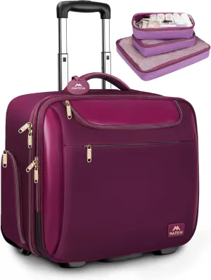 MATEIN Rolling Briefcase for Women, Large 17 Inch Laptop Travel Bag with Wheels & 3 Packing Cubes, Carry On Business Luggage Office Roller Computer Case Suitcase for Teacher College Work, Purple