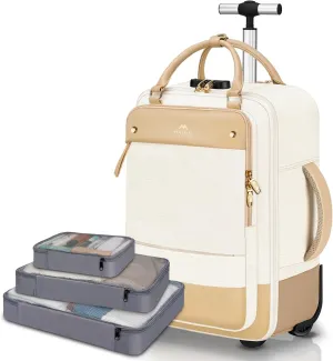 MATEIN Rolling Laptop Bag for Women, 17 Inch Laptop Bag with wheels, 40L Large TSA Travel Luggage Suitcase Carry on Flight Approved with 3 Packing Cubes, Anti-Theft Roller Computer Trip Travel, Beige