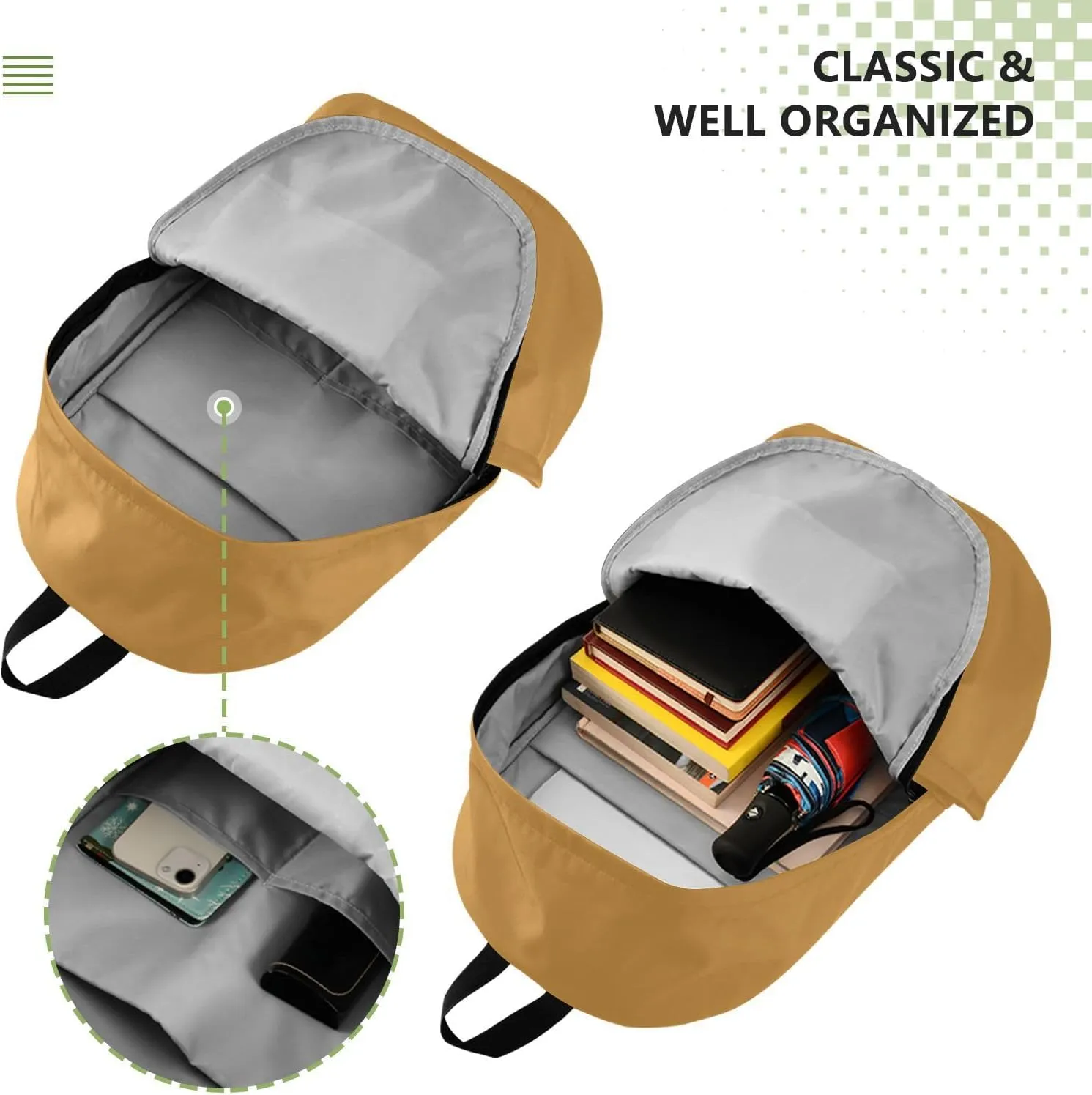 MCHIVER Custom Travel Backpack Mustard Personalized Casual Daypack Backpacks Lightweight Carry on Bag Water Resistant Hiking Backpack for Women and Men