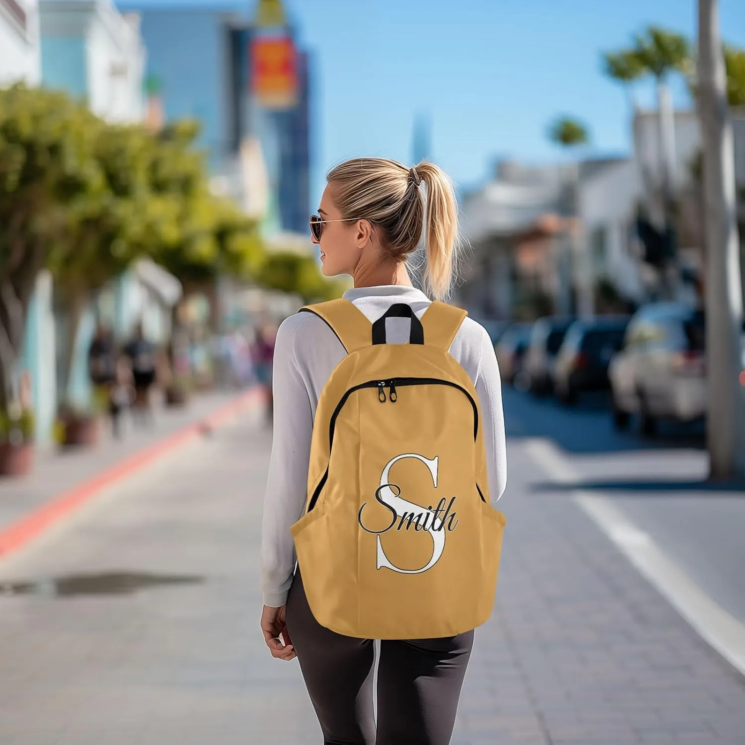 MCHIVER Custom Travel Backpack Mustard Personalized Casual Daypack Backpacks Lightweight Carry on Bag Water Resistant Hiking Backpack for Women and Men