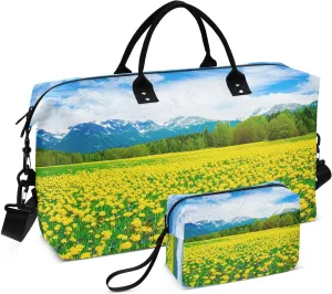 Meadow Mountain Range Yellow Travel Duffel Bag with Toiletry Bag Weekender Bag for Carry on Sports Gym Bag for Overnight Weekend