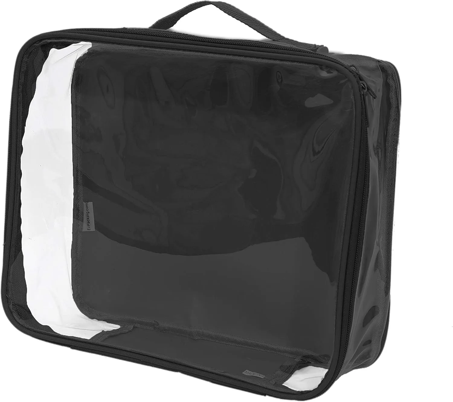 Medium Clear Travel Packing Cube/See-Through Clothes Organizer for Carry on & Checked Suitcase, RV or Camping/Transparent Storage Cell/Doll Storage/Game Day Stadium Approved (Black)