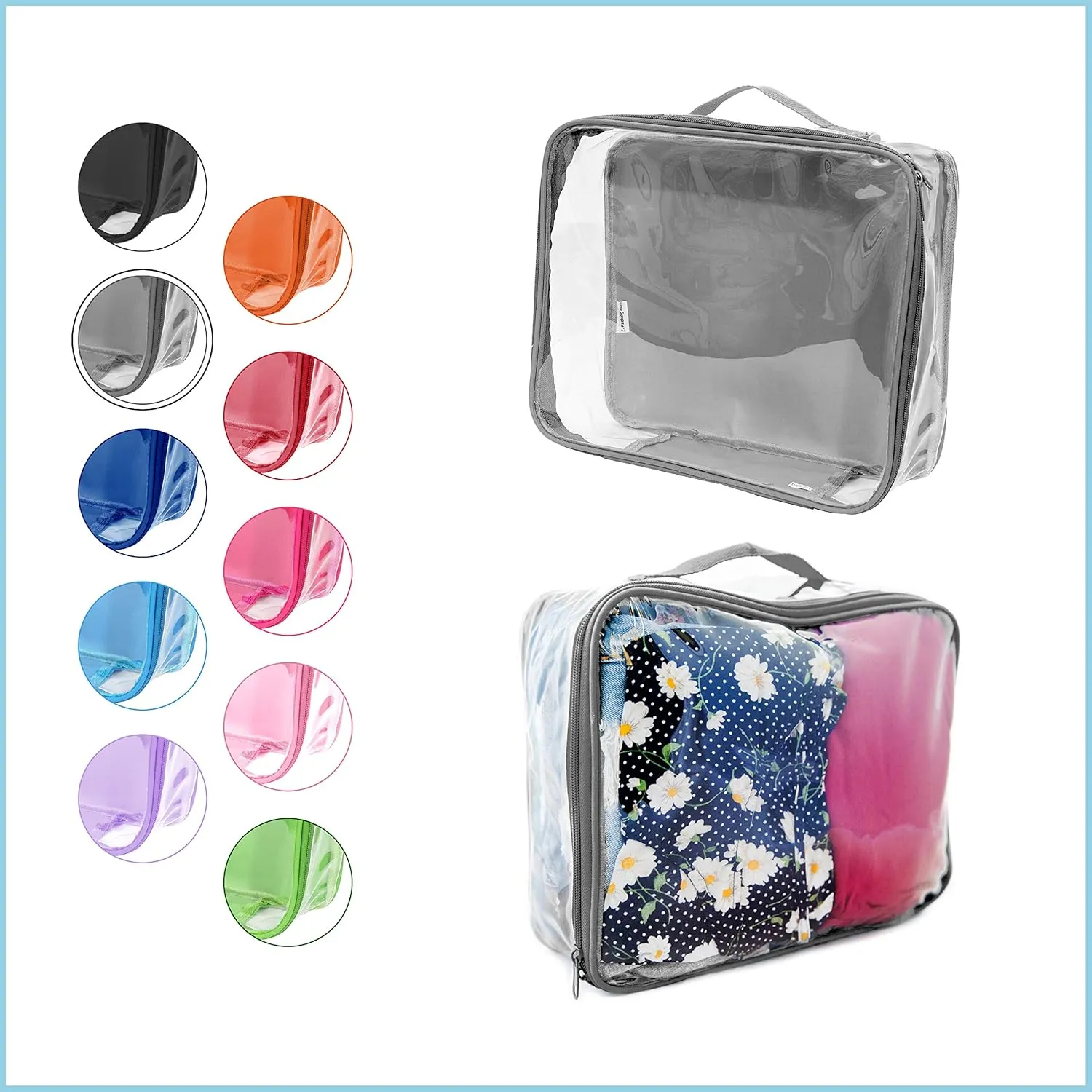 Medium Clear Travel Packing Cube/See-Through Clothes Organizer for Carry on & Checked Suitcase, RV or Camping/Transparent Storage Cell/Doll Storage/Game Day Stadium Approved (Gray)