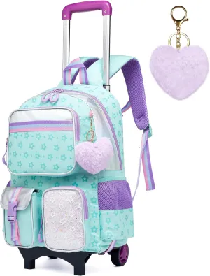 Meetbelify Backpack with Wheels for Girls Rolling Backpack Cute Carry on Backpack for Elementary Student