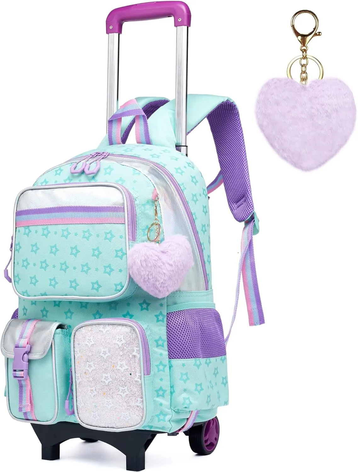 Meetbelify Backpack with Wheels for Girls Rolling Backpack Cute Carry on Backpack for Elementary Student