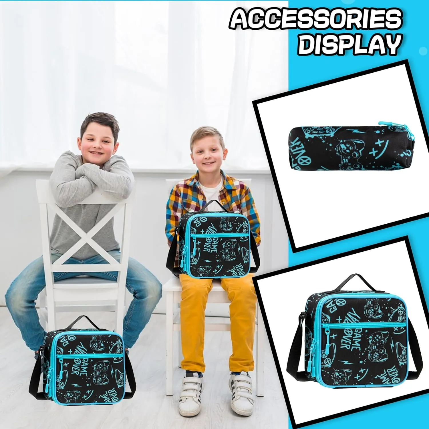 Meetbelify Boys Rolling Backpack with Wheels Kids Travel Luggage with Lunch Box Pencil Case for Elementary Students 18inch Carry on Suitcase for Boys Ages 8-10