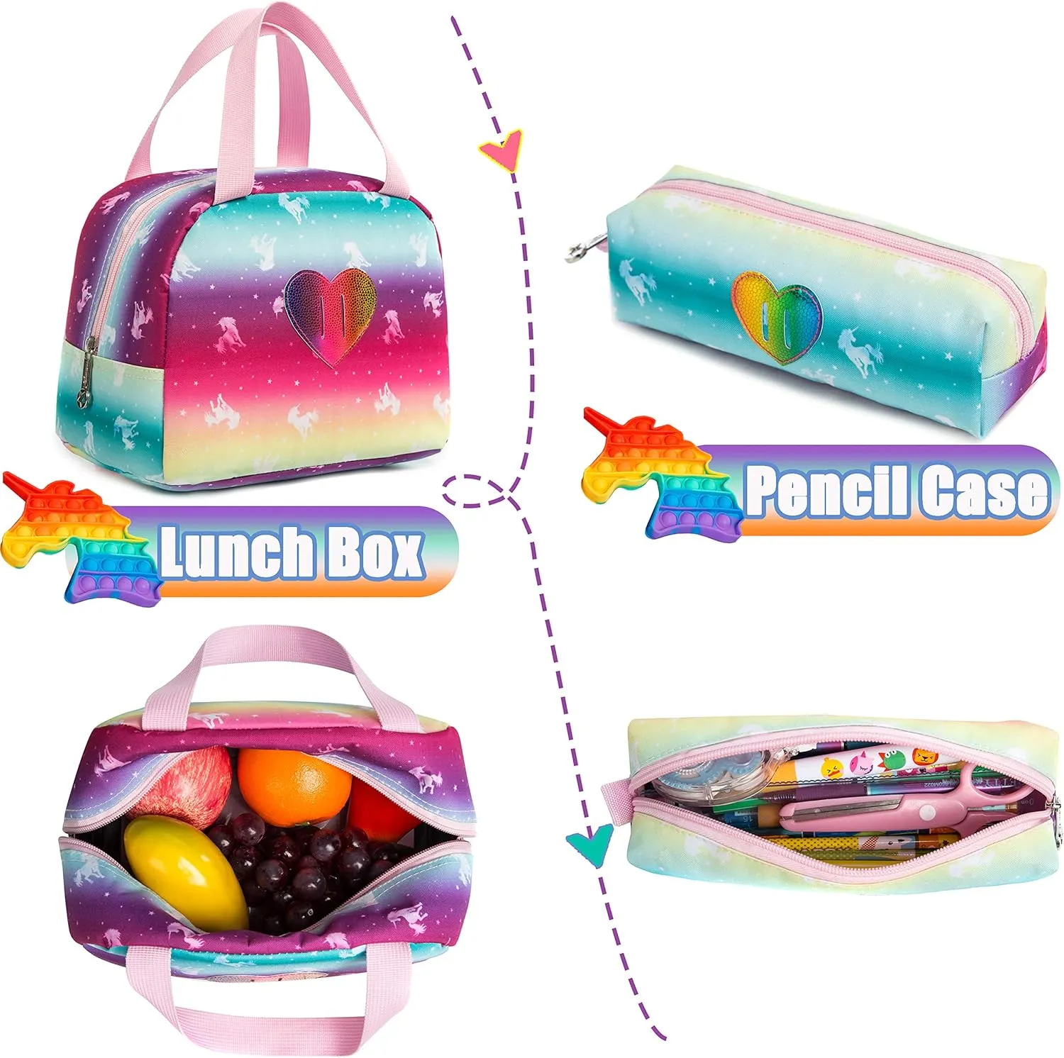 Meetbelify Unicorn Rolling Backpack for Girls Wheels Backpacks for Elementary Student Wheeled Trolley Trip Kids Luggage for Teen Girls with Lunch Box Pencil Case