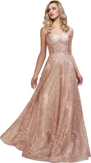 Meier Women's Glitter Tulle Double V-Neck A-Line Prom Formal Gown