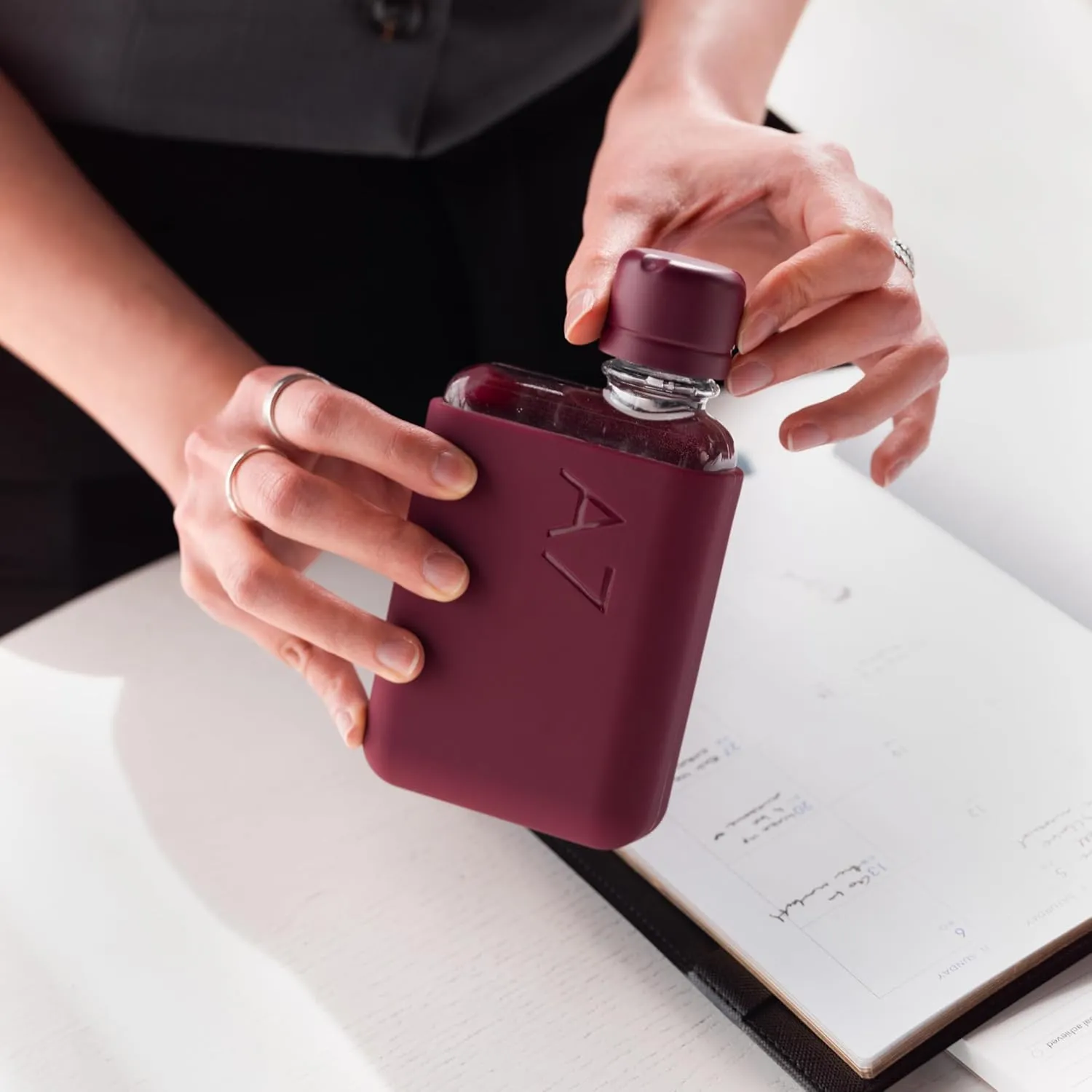memobottle A7 (Wild Plum) Bundle - 6oz (180ml) - Bottle, silicone sleeve & lid | Compact Flat Bottle for Bags & Pockets | BPA Free Tritan | Modern & Minimalist | For Gym, Work & Travel