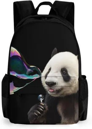 Men Women Lightweight Cute Panda Colorful Bubble Art Daypack Bookbag Big Capacity Carry On Bag With Side Pockets for Camping Travel Bicycle