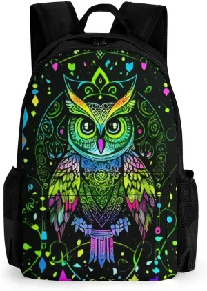 Men Women Polyester Cute Abstract Owl Psychedelic Art Casual Daypack Large Capacity Carry On Bag With Adjustable Shoulder Straps for Camping Work Running