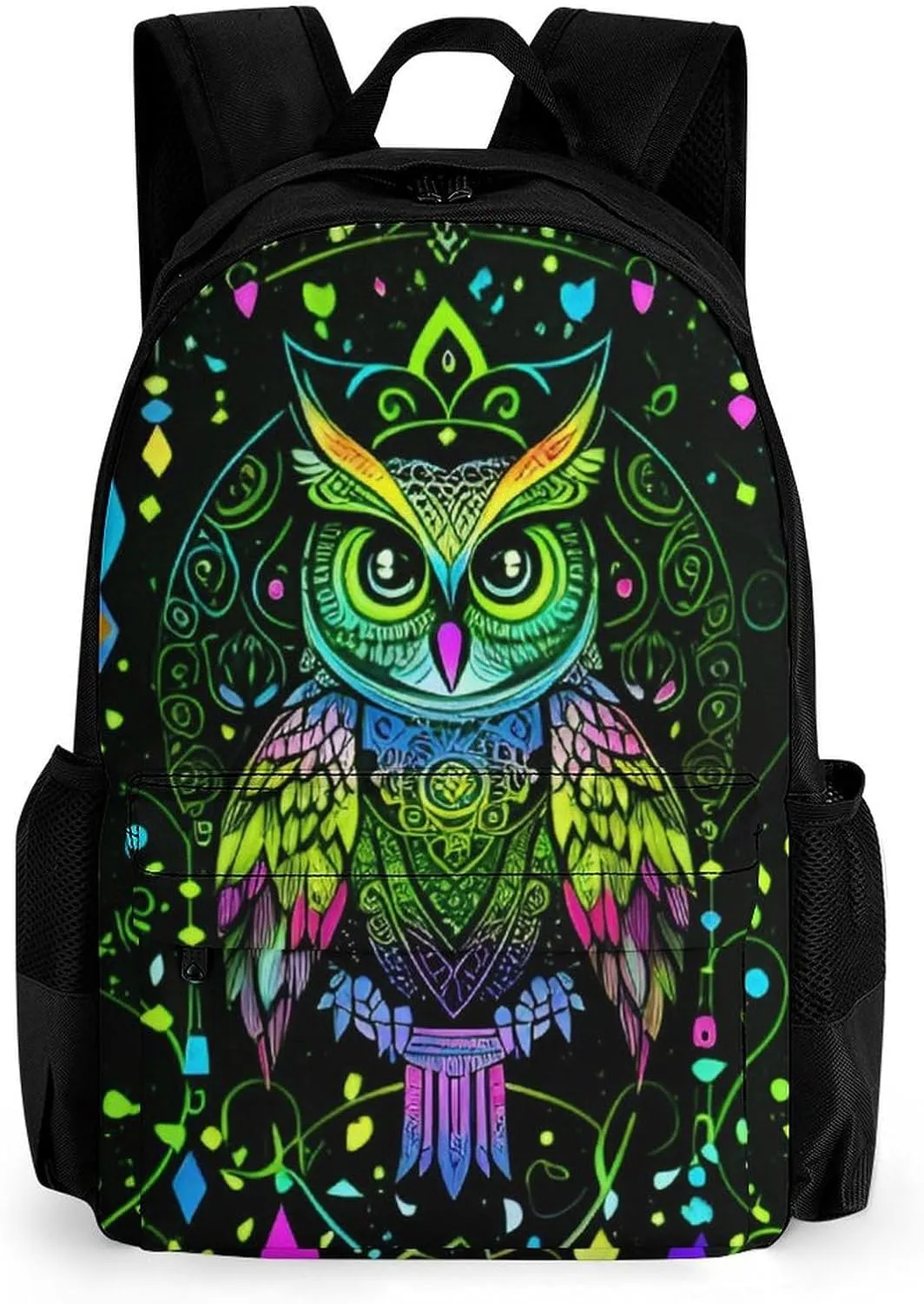 Men Women Polyester Cute Abstract Owl Psychedelic Art Casual Daypack Large Capacity Carry On Bag With Adjustable Shoulder Straps for Camping Work Running