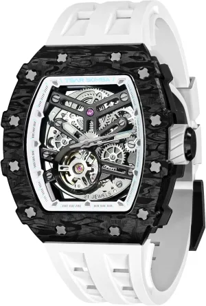 Men's Automatic Watch Tonneau Luxury Skeleton Watches for Men Mechanical 50M Waterproof Analogue Watches Mens Unique Cool Square Big Face Dial Wristwatch with Silicone Strap Band