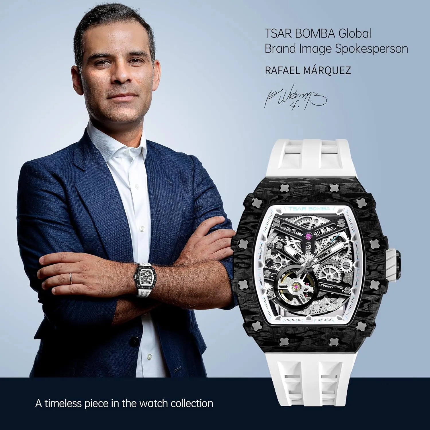 Men's Automatic Watch Tonneau Luxury Skeleton Watches for Men Mechanical 50M Waterproof Analogue Watches Mens Unique Cool Square Big Face Dial Wristwatch with Silicone Strap Band