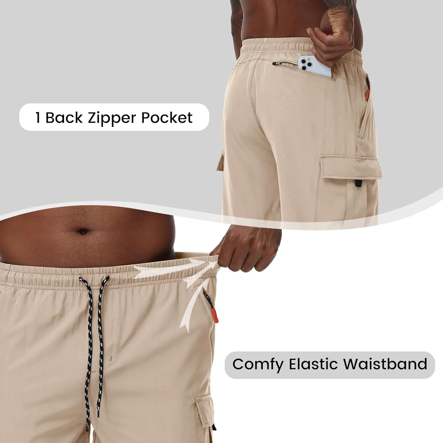 Men's Cargo Shorts Quick Dry Lightweight Stretch Hiking Shorts for Men with 5 Pockets No Lining