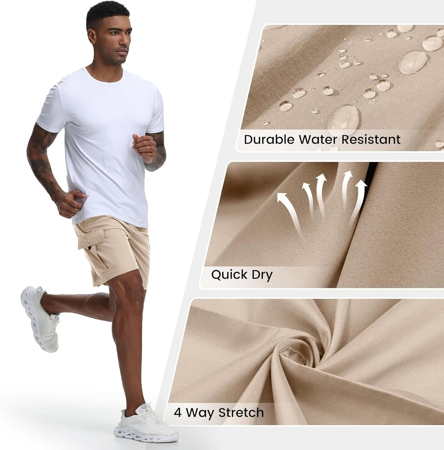 Men's Cargo Shorts Quick Dry Lightweight Stretch Hiking Shorts for Men with 5 Pockets No Lining