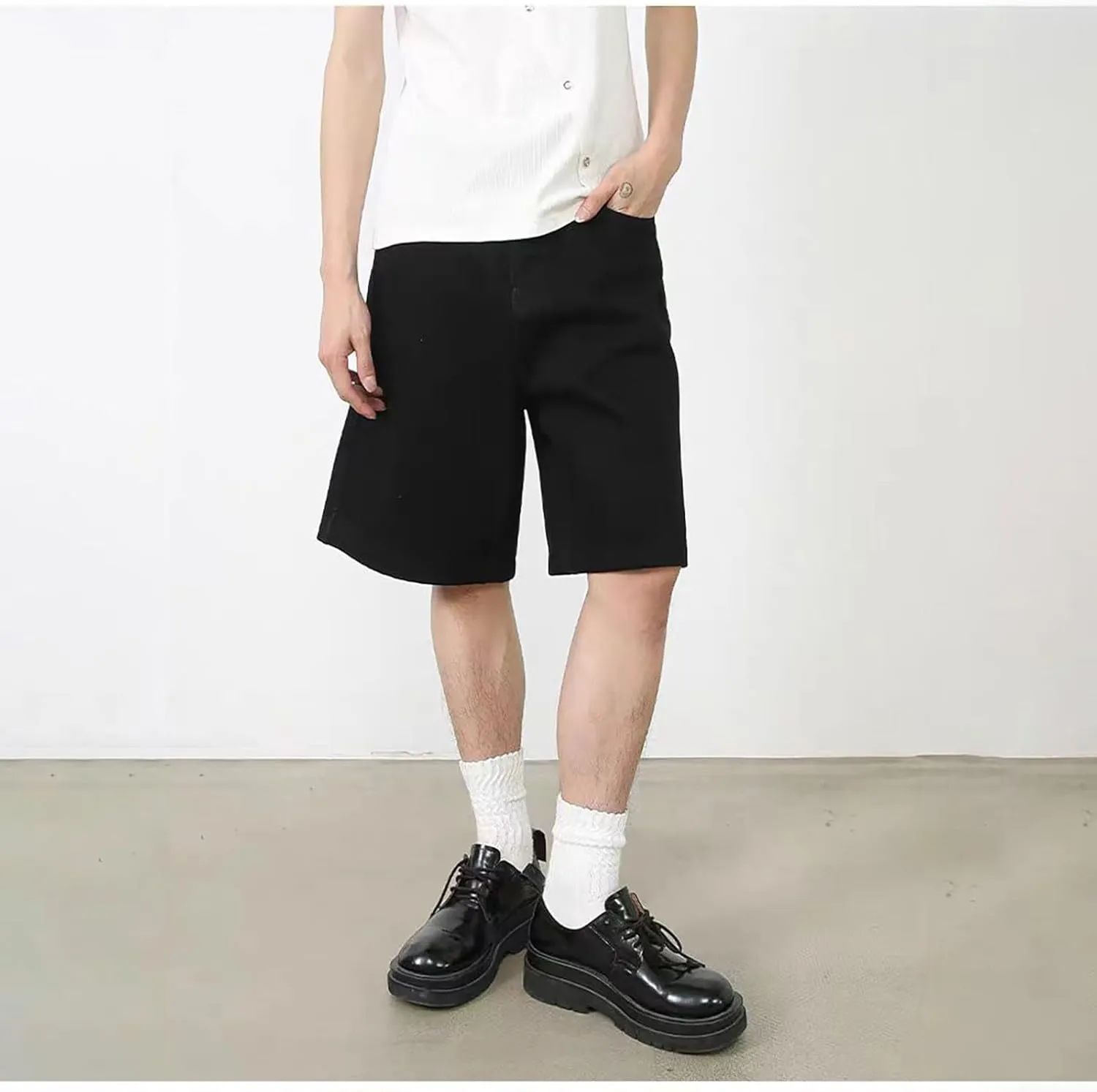 Mens Casual Shorts Vintage Distressed Blue Denim Loose Straight Knee Length Versatile Shorts Drying Camouflage Summer