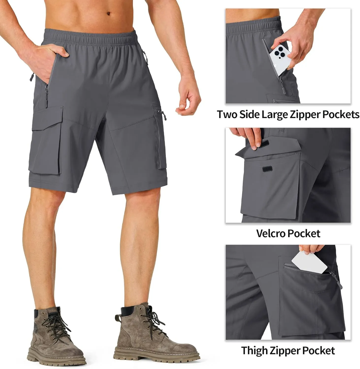 Men's Hiking Cargo Shorts Quick Dry Lightweight Summer Travel Shorts with Zipper Pockets for Camping Fishing Golf