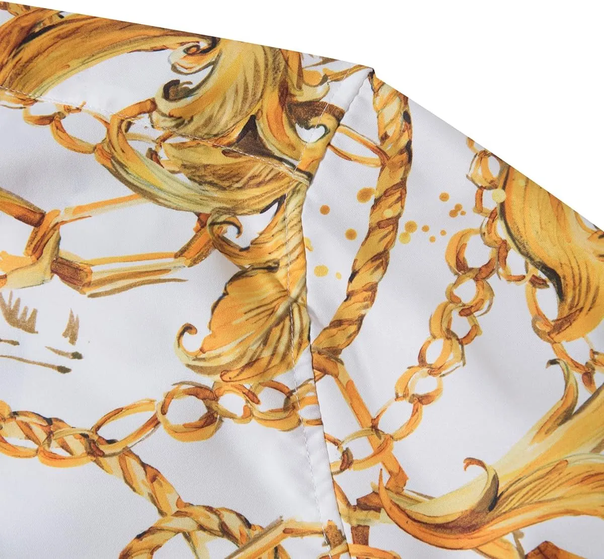 Mens Luxury Dress Shirts Baroque Gold Chain Print Casual Long Sleeve Button Down Buchona Shirt for Party