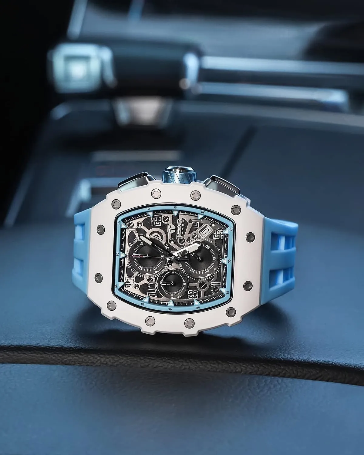 Mens Watches Luxury Tonneau Watches for Men Waterproof 50M Analog Replica Watch Chronograph Calendar Date Men’s Dress Business Work Watch Diver Large Square Face Wristwatch