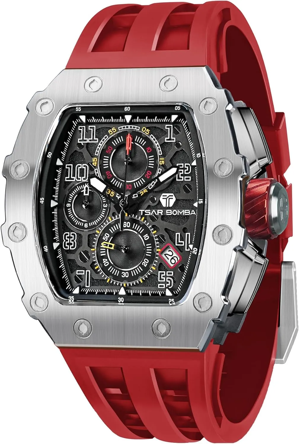 Mens Watches Luxury Tonneau Watches for Men Waterproof 50M Analog Replica Watch Chronograph Calendar Date Men’s Dress Business Work Watch Diver Large Square Face Wristwatch