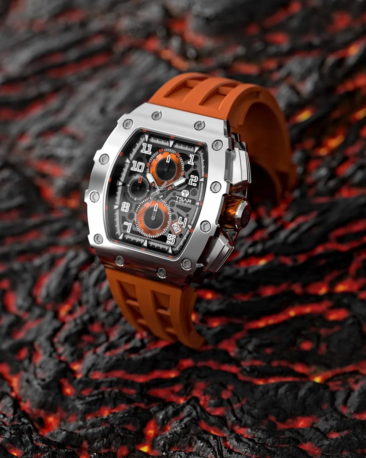 Mens Watches Luxury Tonneau Watches for Men Waterproof 50M Analog Replica Watch Chronograph Calendar Date Men’s Dress Business Work Watch Diver Large Square Face Wristwatch