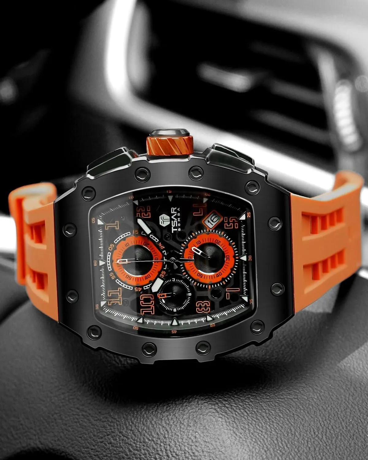 Mens Watches Luxury Tonneau Watches for Men Waterproof 50M Analog Replica Watch Chronograph Calendar Date Men’s Dress Business Work Watch Diver Large Square Face Wristwatch