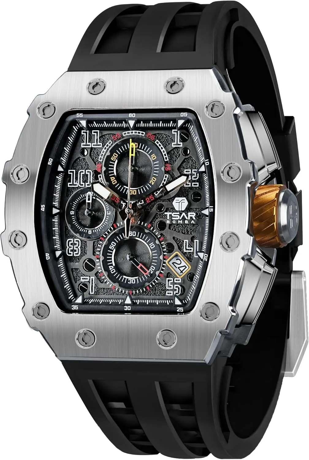 Mens Watches Luxury Tonneau Watches for Men Waterproof 50M Analog Replica Watch Chronograph Calendar Date Men’s Dress Business Work Watch Diver Large Square Face Wristwatch