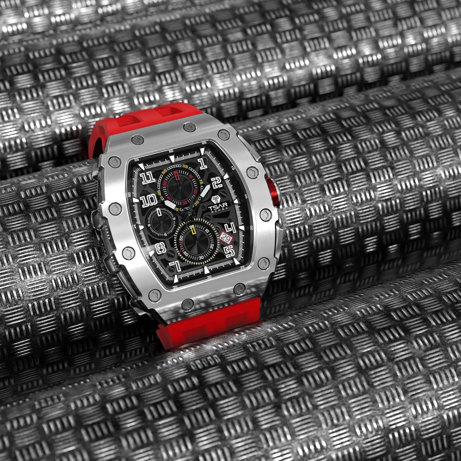 Mens Watches Luxury Tonneau Watches for Men Waterproof 50M Analog Replica Watch Chronograph Calendar Date Men’s Dress Business Work Watch Diver Large Square Face Wristwatch