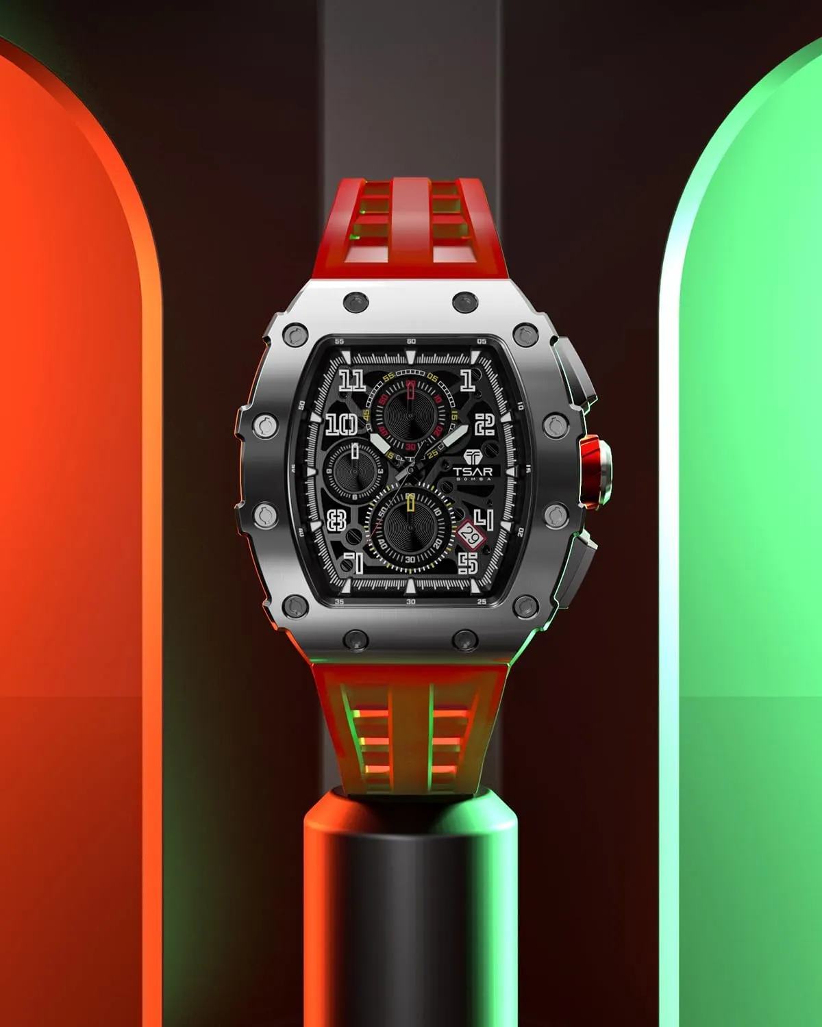 Mens Watches Luxury Tonneau Watches for Men Waterproof 50M Analog Replica Watch Chronograph Calendar Date Men’s Dress Business Work Watch Diver Large Square Face Wristwatch