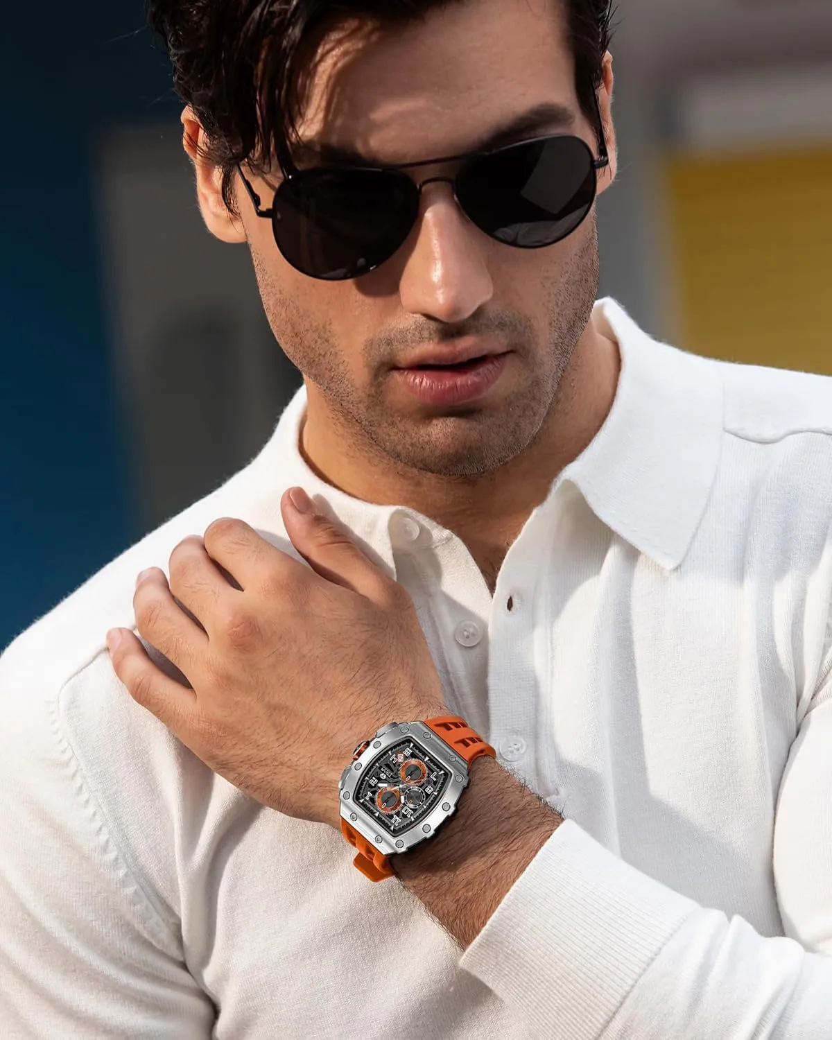 Mens Watches Luxury Tonneau Watches for Men Waterproof 50M Analog Replica Watch Chronograph Calendar Date Men’s Dress Business Work Watch Diver Large Square Face Wristwatch