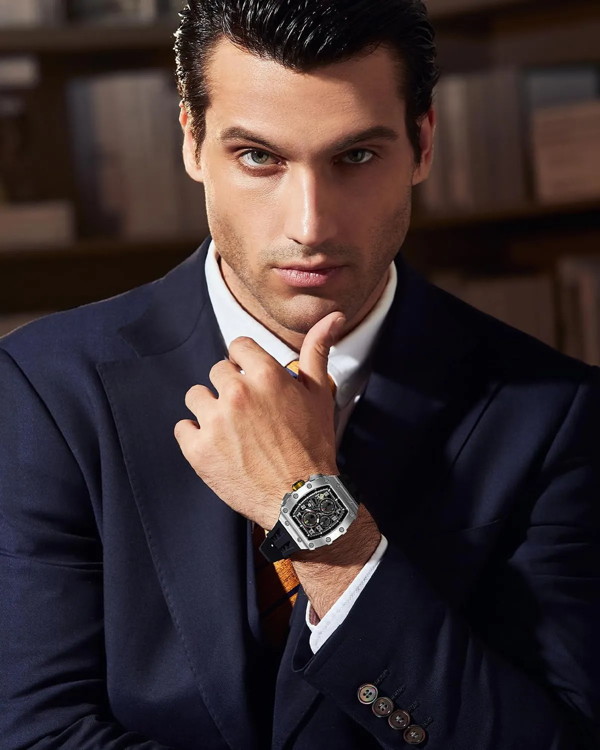 Mens Watches Luxury Tonneau Watches for Men Waterproof 50M Analog Replica Watch Chronograph Calendar Date Men’s Dress Business Work Watch Diver Large Square Face Wristwatch
