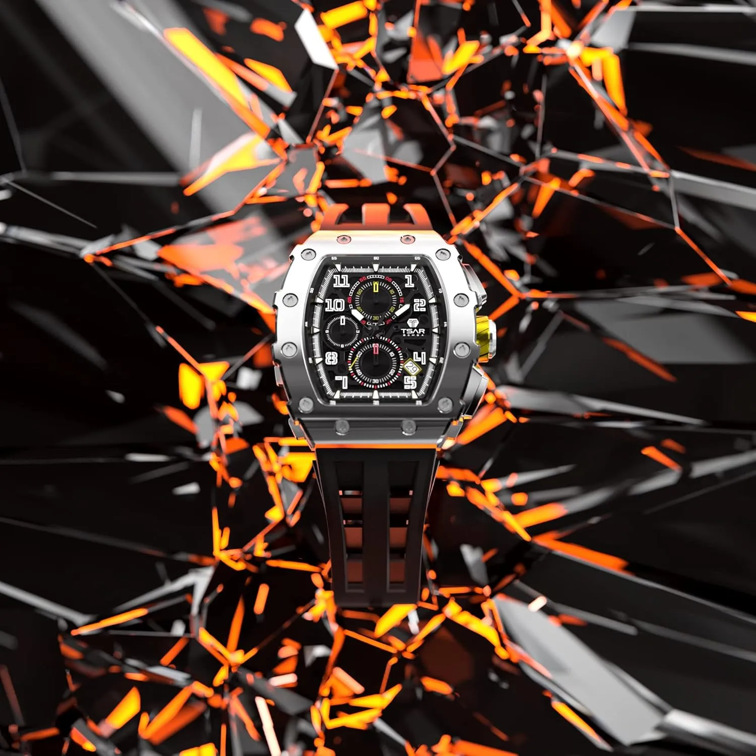 Mens Watches Luxury Tonneau Watches for Men Waterproof 50M Analog Replica Watch Chronograph Calendar Date Men’s Dress Business Work Watch Diver Large Square Face Wristwatch