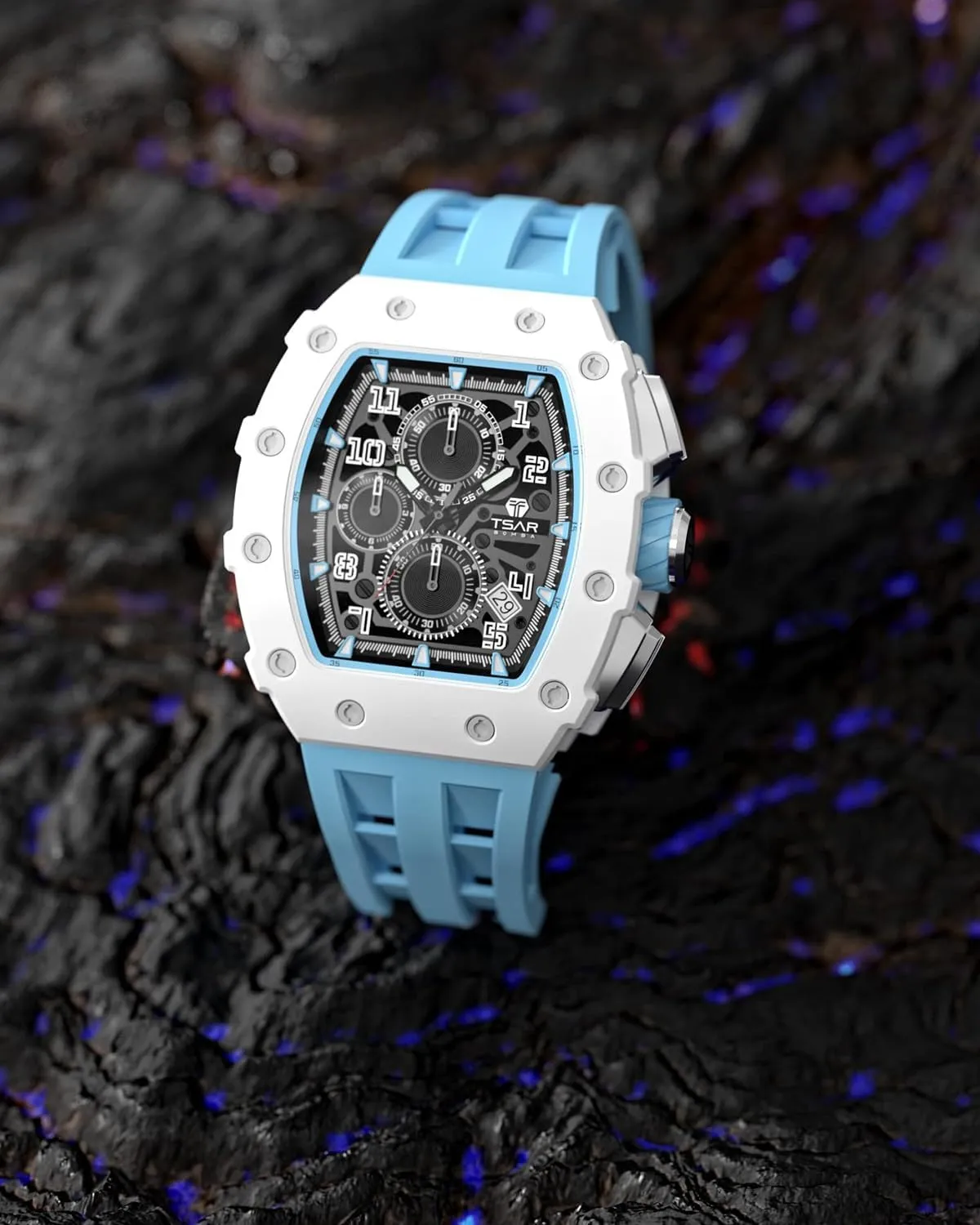 Mens Watches Luxury Tonneau Watches for Men Waterproof 50M Analog Replica Watch Chronograph Calendar Date Men’s Dress Business Work Watch Diver Large Square Face Wristwatch