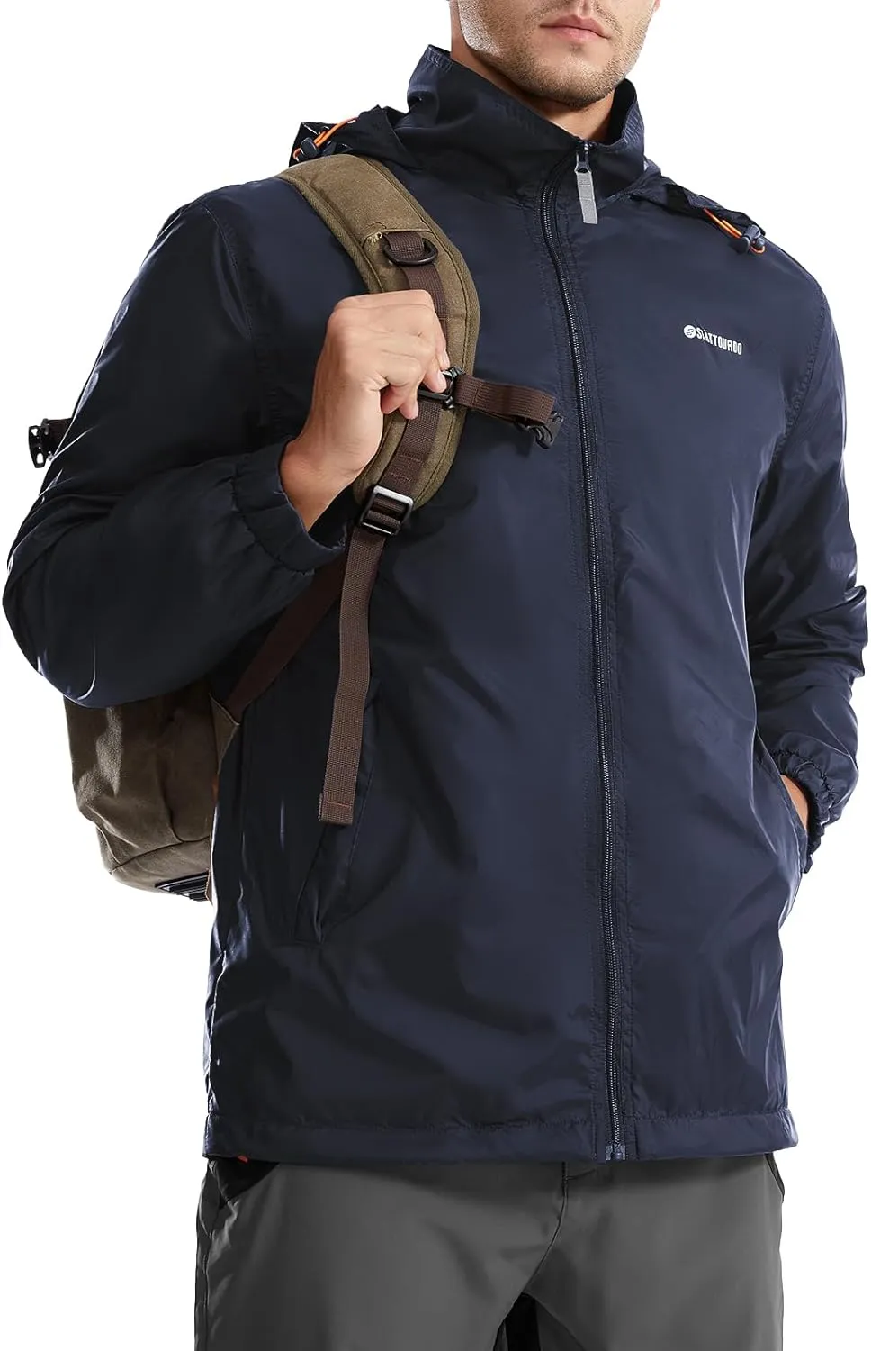 Mens Waterproof Jacket Outdoor Lightweight Hooded Windbreaker Travel Hiking Windproof Raincoat